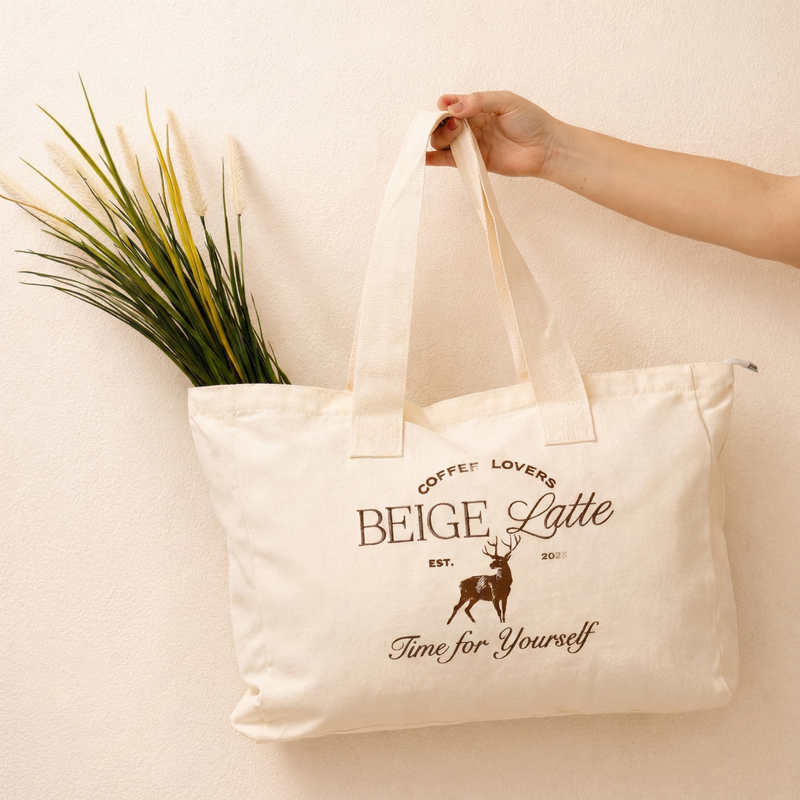 Tote Bag Beige Latte · Algodón premium